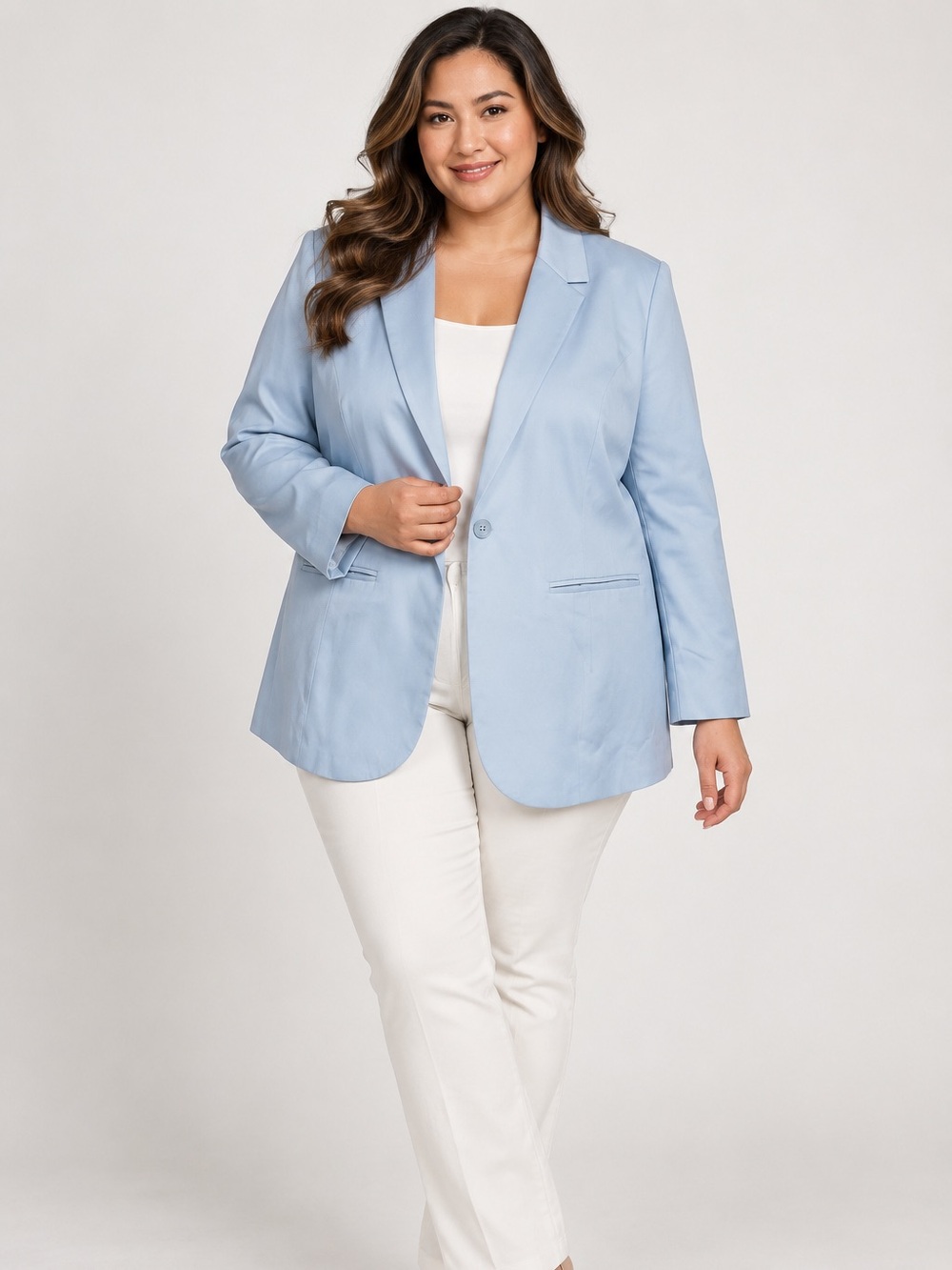 Denim 24/7 Light Blue Blazer 18W Plus Size Single Button Career Jacket